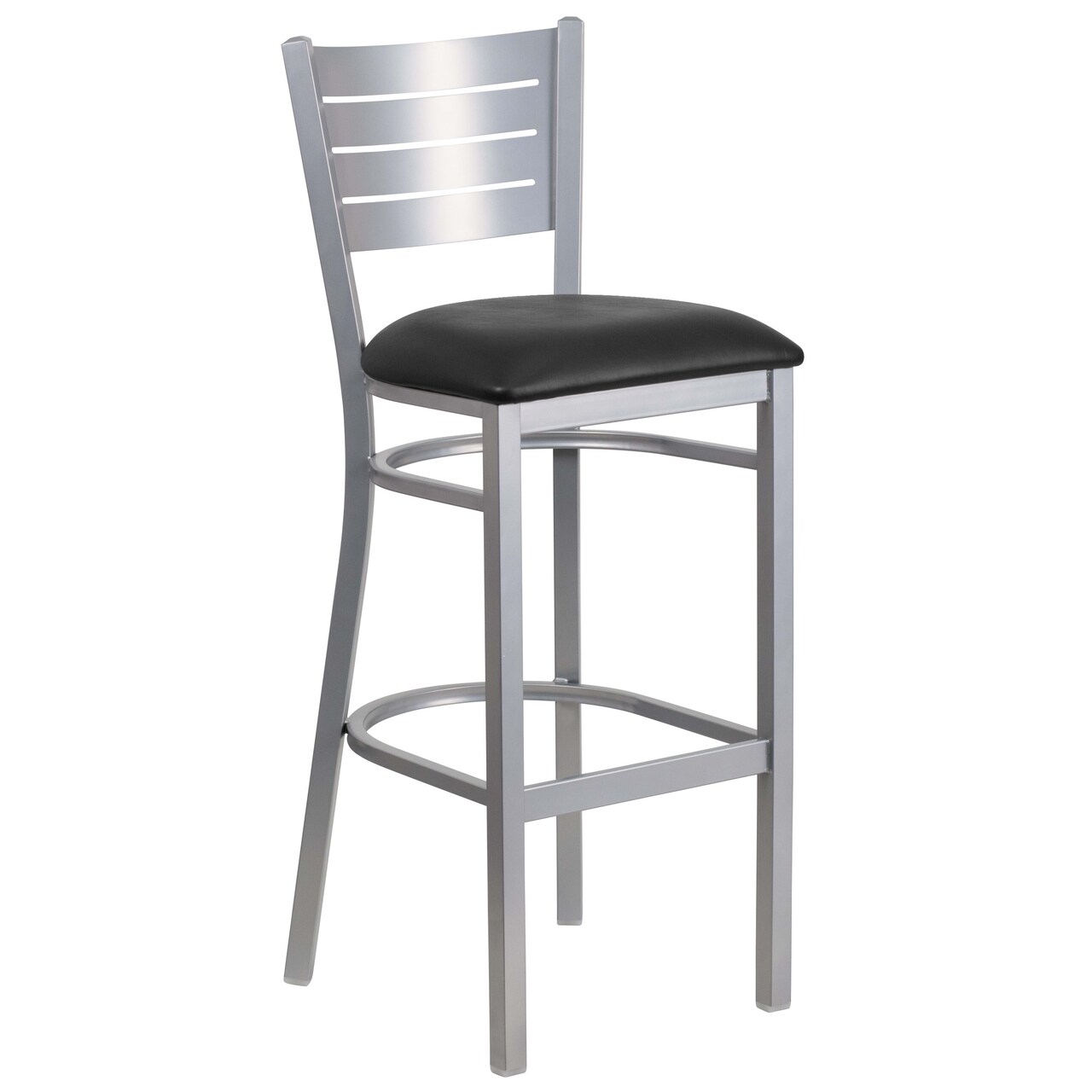 Emma and Oliver Silver Slat Back Metal Restaurant Dining Barstool